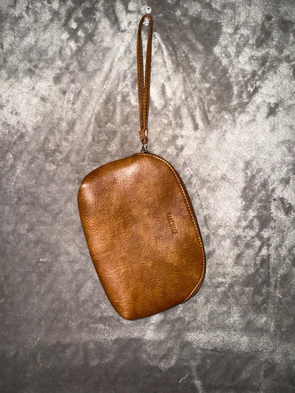 Hkcluf Brown Faux Leather Wristlet Pouch